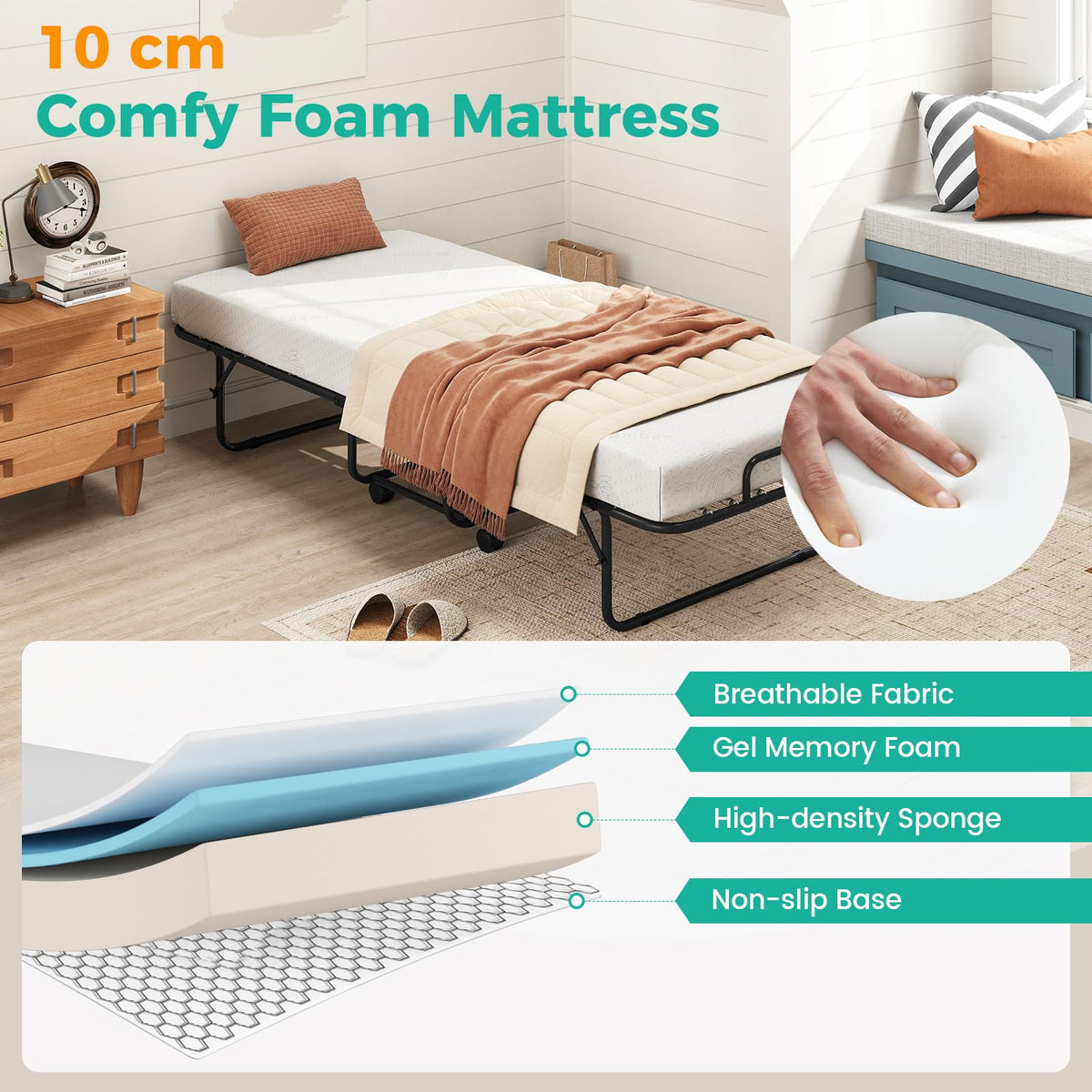 Folding Bed Frame with Mattress