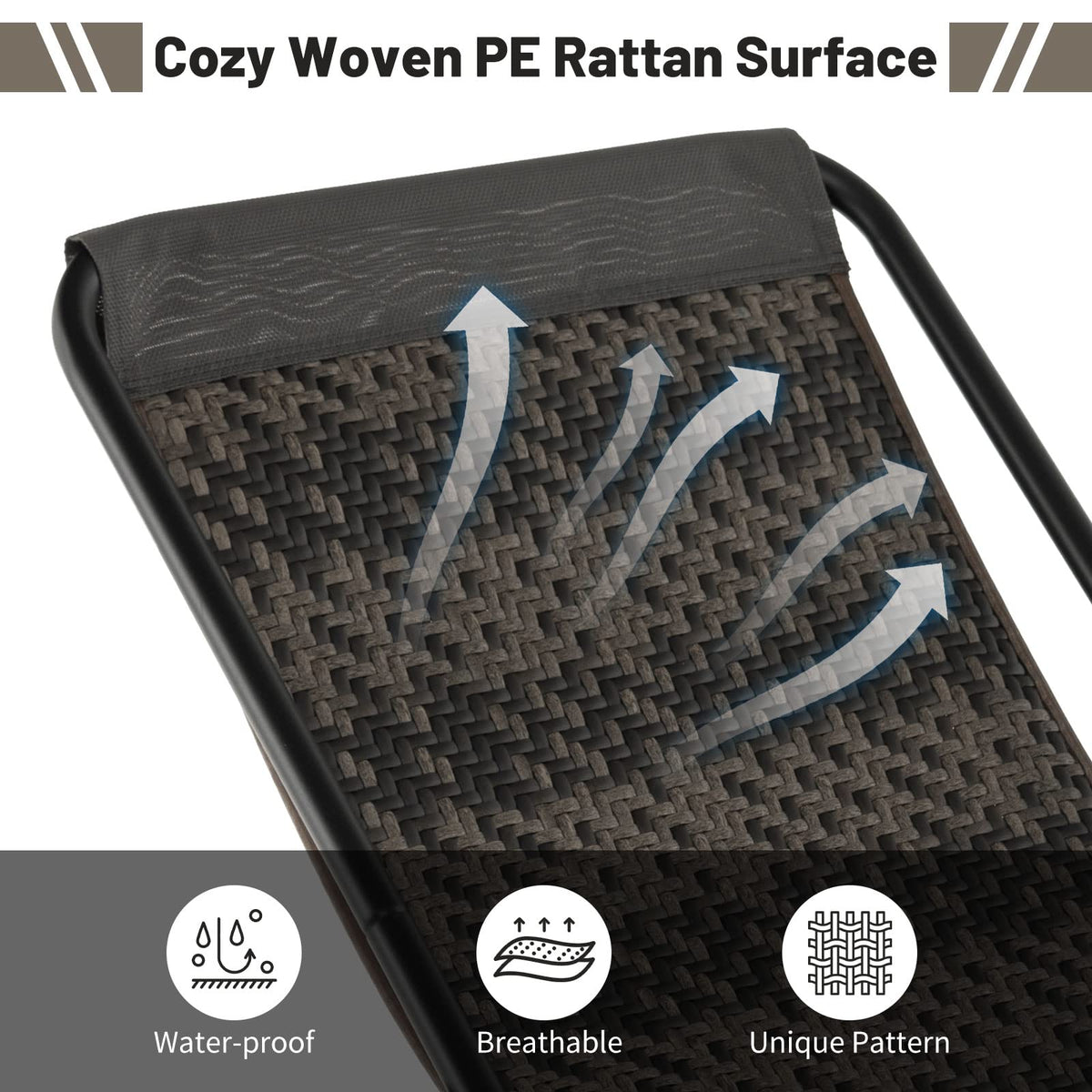 Outdoor PE Wicker Folding Sling Chair with Armrests and Metal Frame