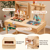 Wooden Barbecue Grill Toy Set with Sink and Faucet Kids BBQ Grill Playset