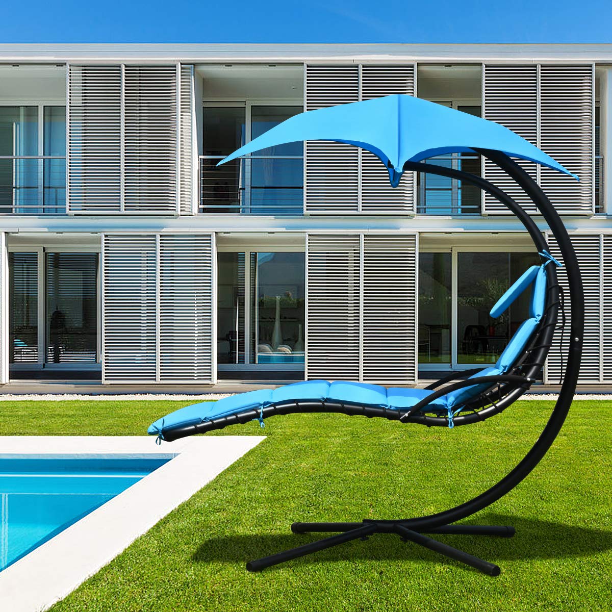 Hanging Lounger Chair with Canopy & Cushion Built-in Pillow