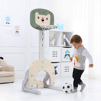 3-In-1 Children's Playground with Height-Adjustable Basketball Stand
