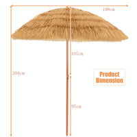 2m Thatch Patio Umbrella, Hawaiian Tiki Umbrella, Outdoor Table Hula Umbrella w/Tilt, Weather and UV Resistant