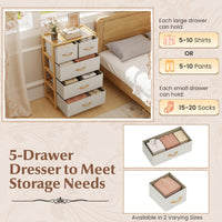 Giantex 5-Drawer Dresser for Bedroom, Bamboo Storage Tower with 5 Foldable Fabric Drawers
