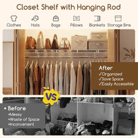 122 x 30 cm Wall‑Mounted Closet Shelf with Hanging Rod