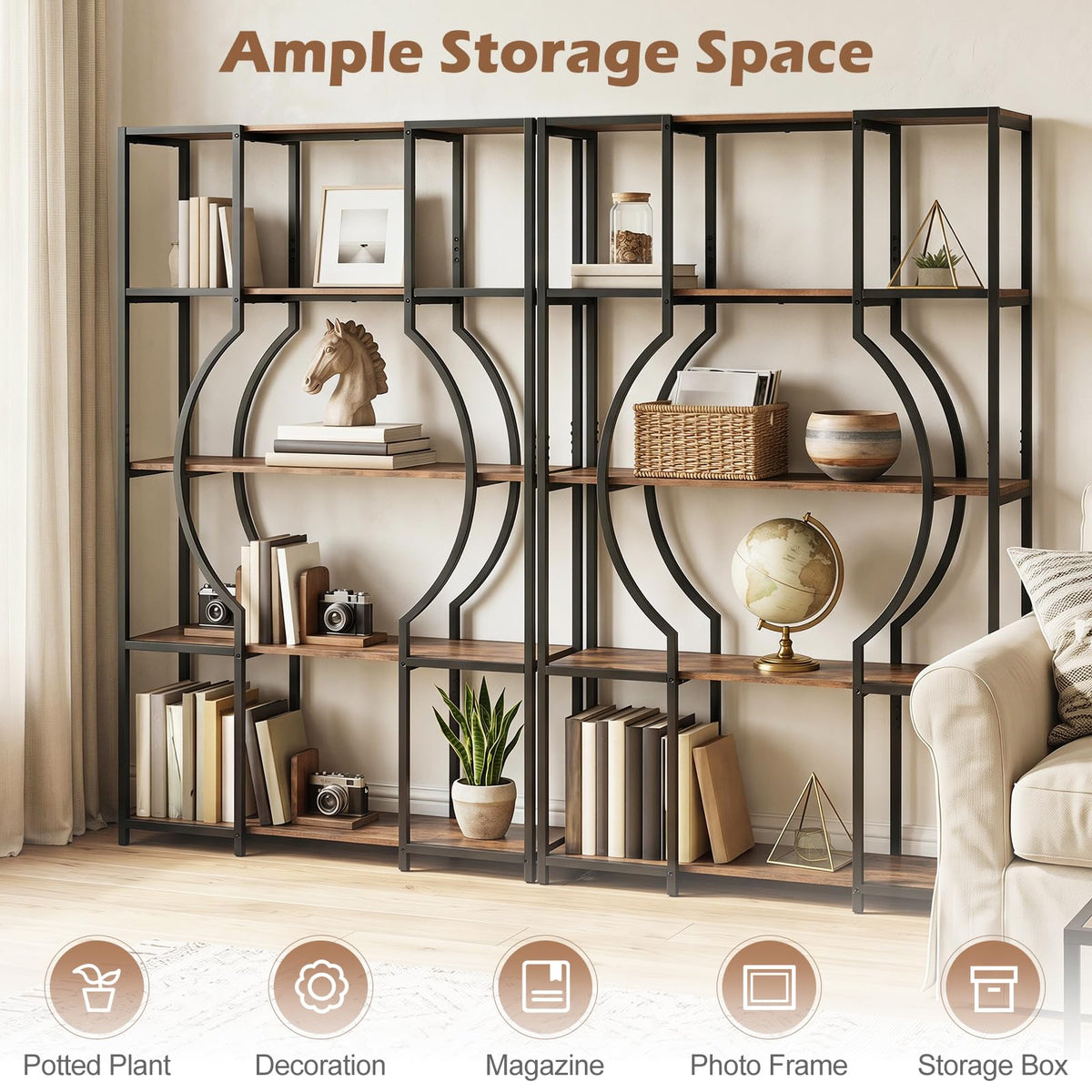 Giantex 5-Tier Industrial Geometric Tall Bookshelf with Open Shelves