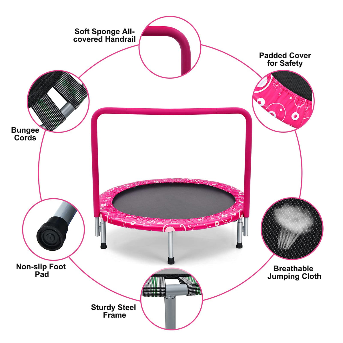 Giantex 36-Inch Mini Trampoline for Kids, ASTM Approved Foldable Rebounder Trampoline