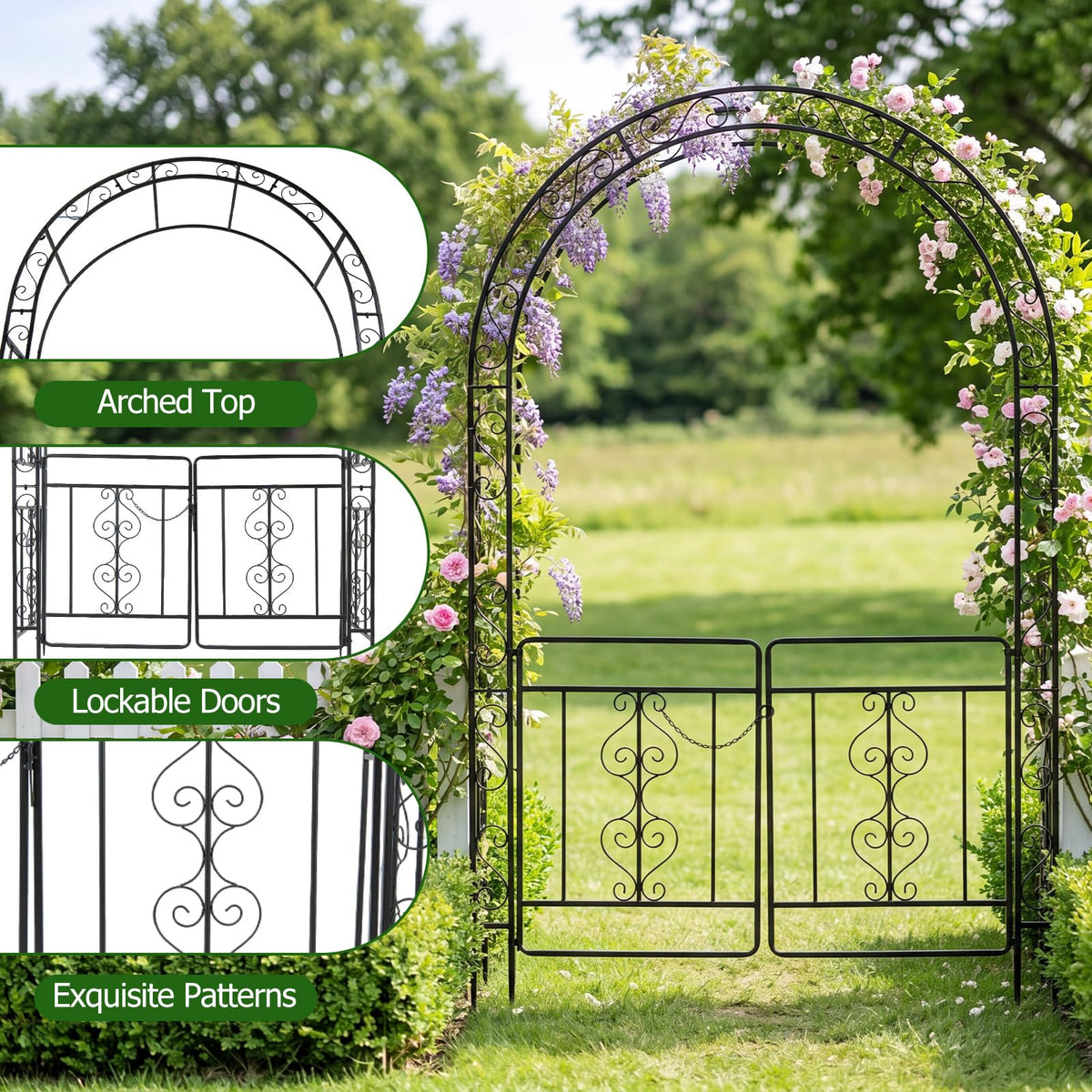 Garden Arch with Metal Arbor Trellis for Climbing Plants