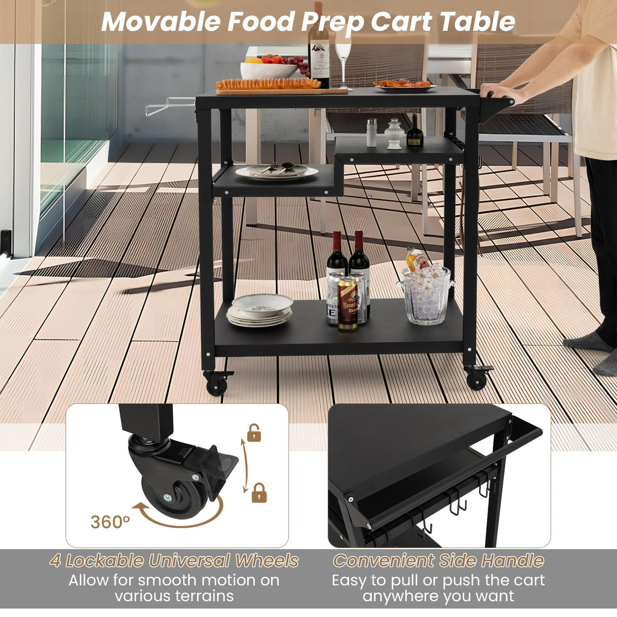 Giantex Three-Shelf Outdoor Cooking Prep Table with Garbage Bag Holder