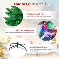 1.37 M Artificial Pencil Christmas Tree with 150 Colorful LED Lights and Foldable Metal Stand