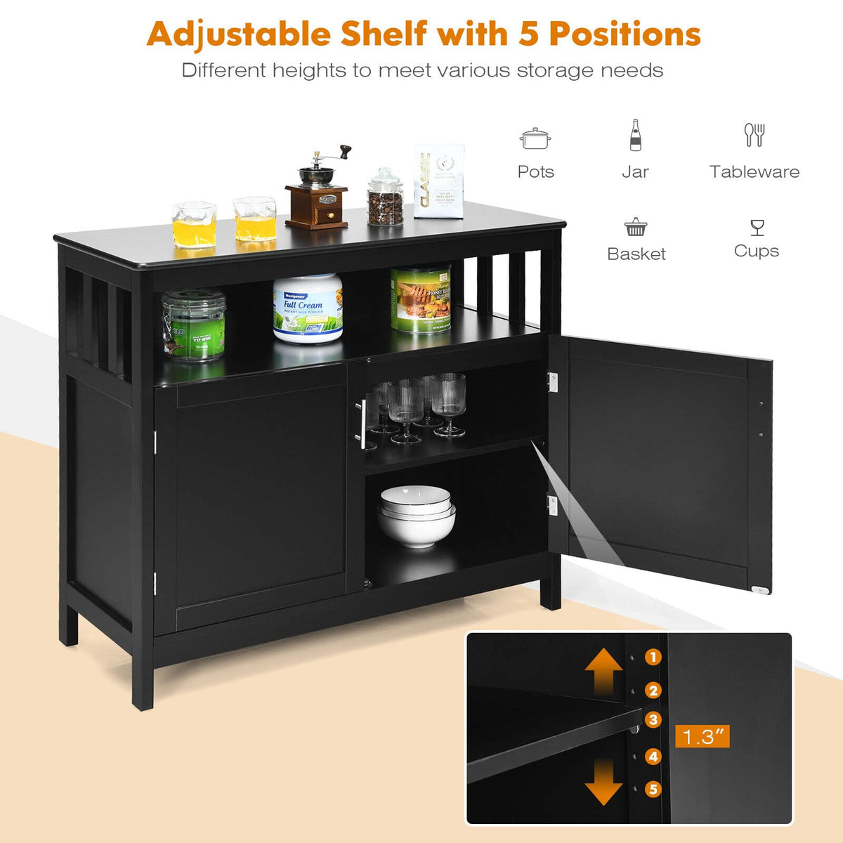 Giantex Kitchen Buffet Server Sideboard, Wooden Storage Cupboard Cabinet, 2-Door Console Table