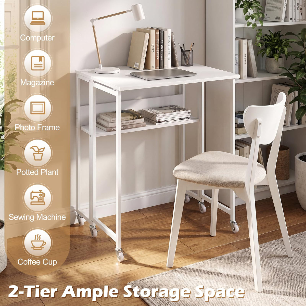 Giantex 63 cm Small Folding Desk with Smooth Rolling Wheels