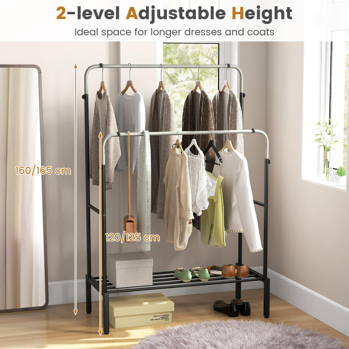 Giantex Double Rod Clothes Garment Rack with Adjustable Heights