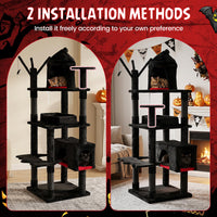 153cm Gothic Cat Tree for Indoor Cats with Castle House and Spider Hanging Balls