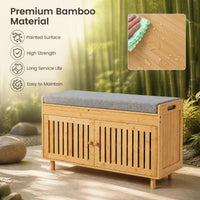 90 cm Bamboo Shoe Storage Bench with Lift Top and Cushion for Entryway
