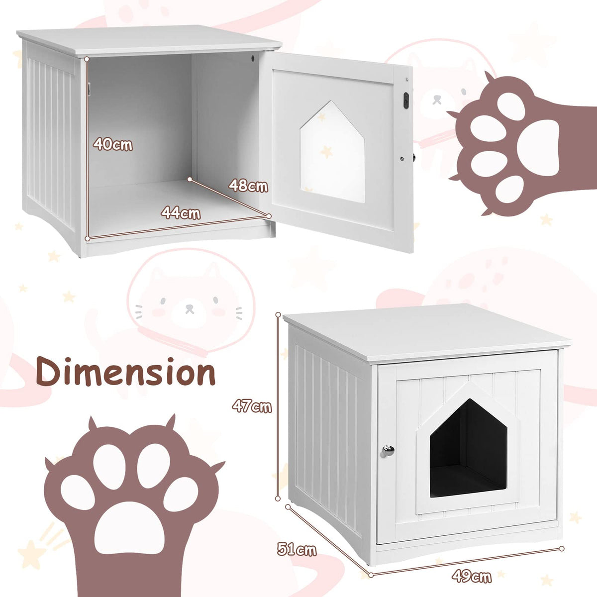 Cat Litter Box Enclosure, Covered Enclosed Kitty Litter Box Square, Small Litter Box Furniture Hidden