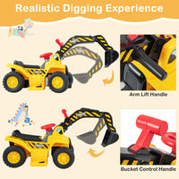 6V Kids Ride On Excavator, Multifunctional Construction Car w/Storage, Horn & Sound Effects