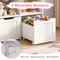 Kids Toy Storage Organizer, Children Bookshelf Toy Chest Box w/3 Movable Drawers