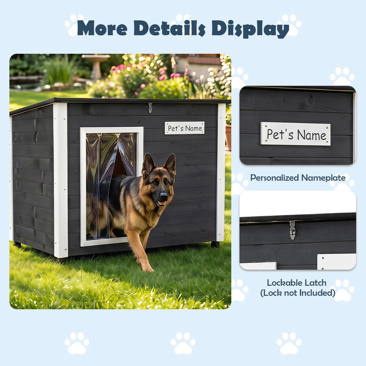 Wooden Dog House Outdoor Weatherproof with PVC Curtain 2 Size