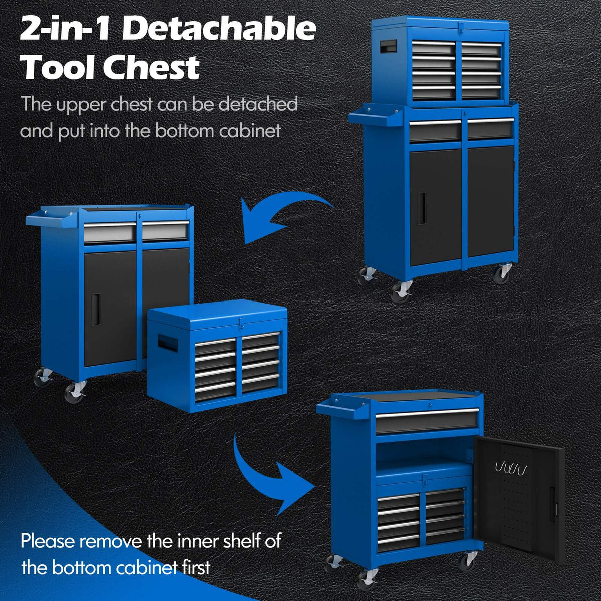 High Capacity Tool Storage Cabinet with Lockable Wheels for Garage