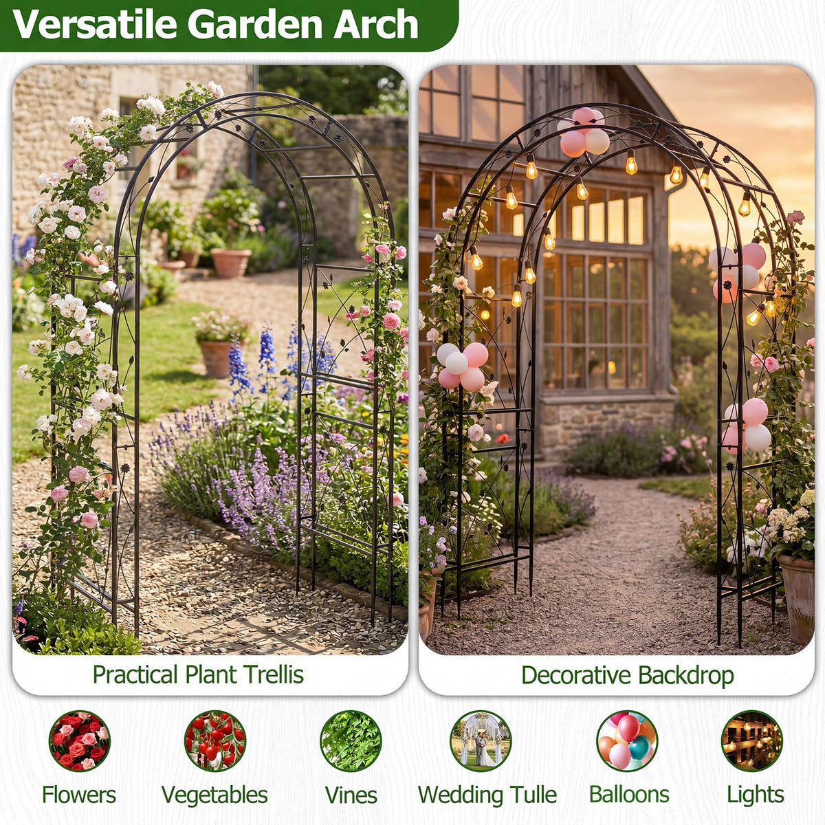 Heavy Duty Garden Arch with Floral Patterns for Climbing Plants