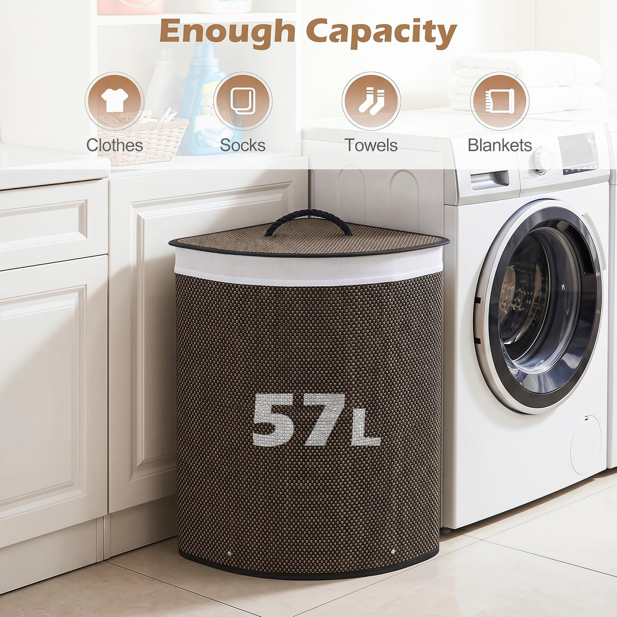 Giantex Corner Bamboo Laundry Hamper w/Lid, 57 L Capacity Clothes Hamper