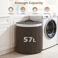 Giantex Corner Bamboo Laundry Hamper w/Lid, 57 L Capacity Clothes Hamper