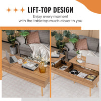 120cm Lift Top Coffee Table with Storage, Split Top Accent Table with Pneumatic Rods, Brown