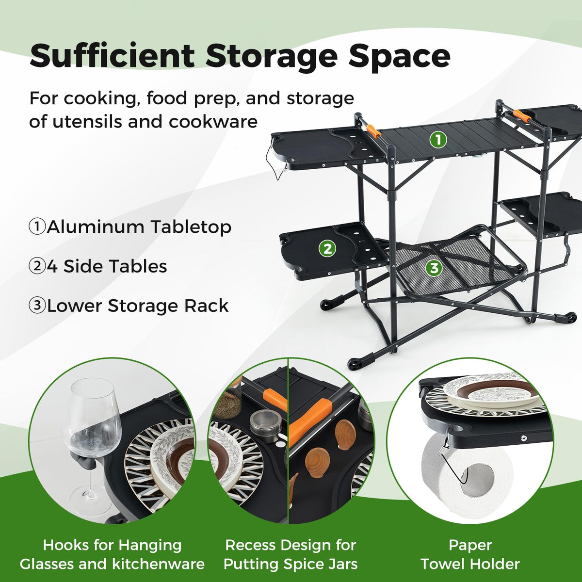 Camping Kitchen Table Folding Portable Outdoor Cook Station with 4 Side Tables