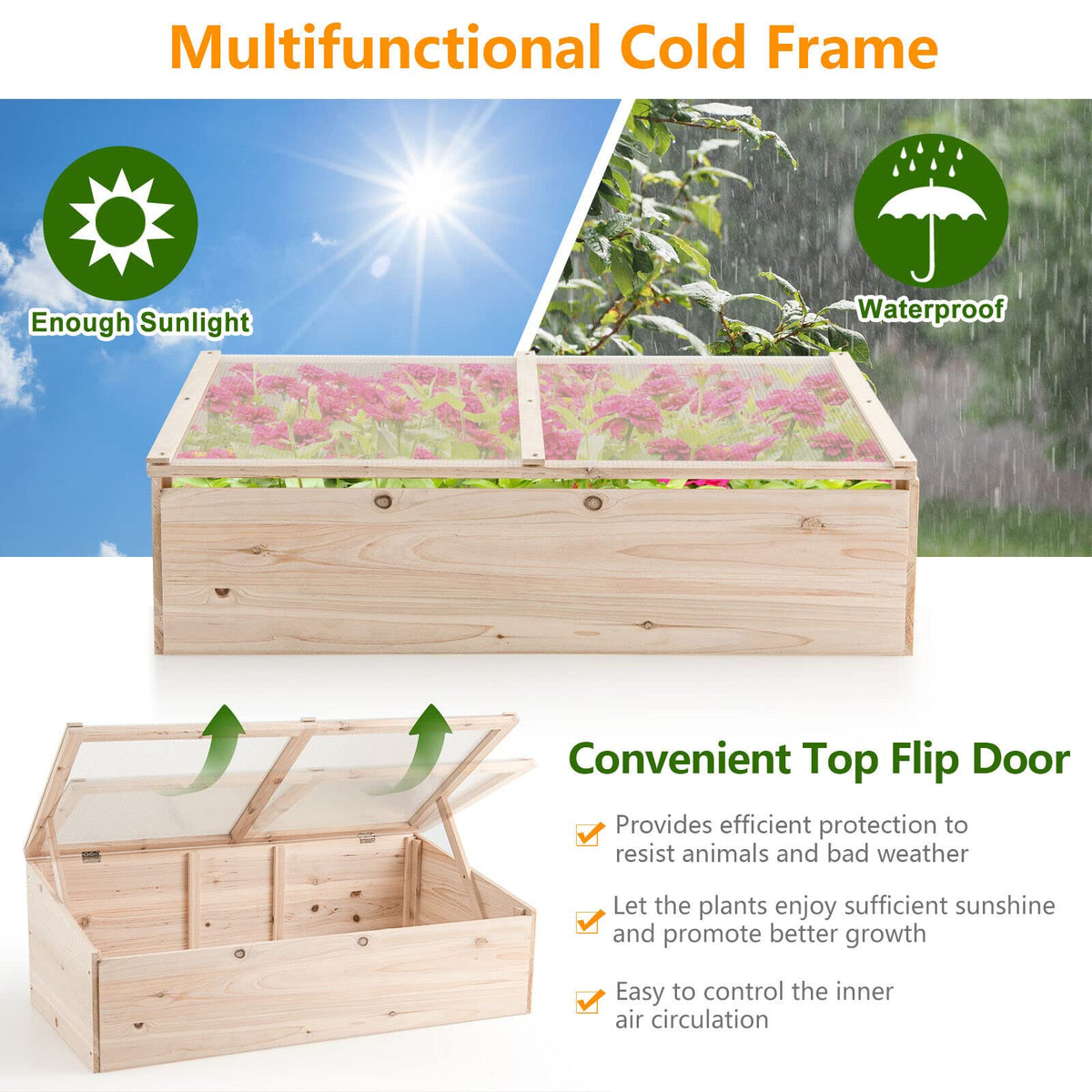 100 x 50 cm Wooden Garden Portable Greenhouse, Cold Frame Raised Planter Box w/Transparent PVC Top Cover