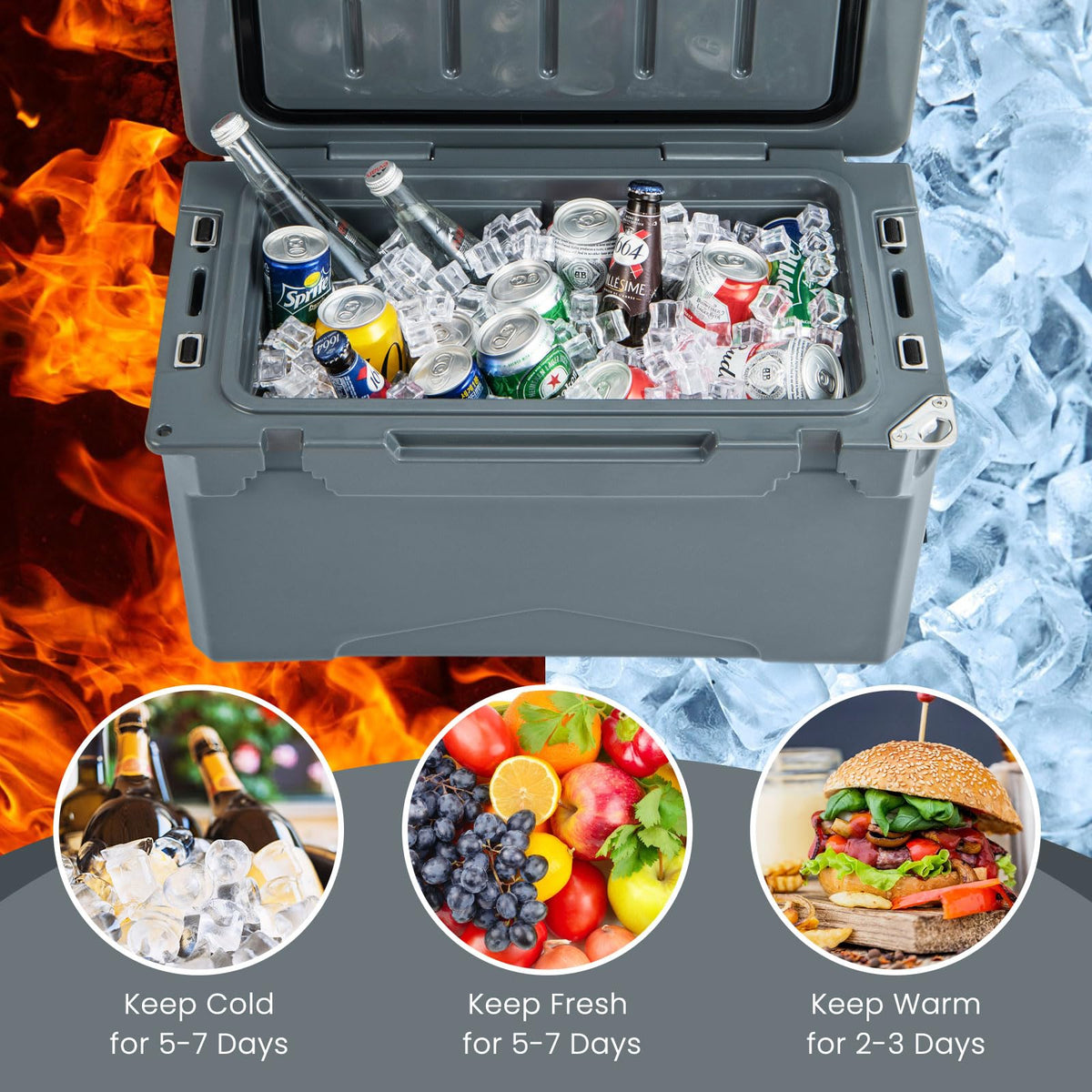 Insulated Portable Ice Chest with Integrated Cup Holders for Camping