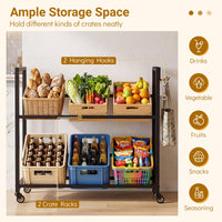 Giantex 2-Tier Drink Crate Rack, Rolling Bottle Crate Shelf with 4 Universal Wheels, 2 Hooks, 2 Tilt Angles for Beer