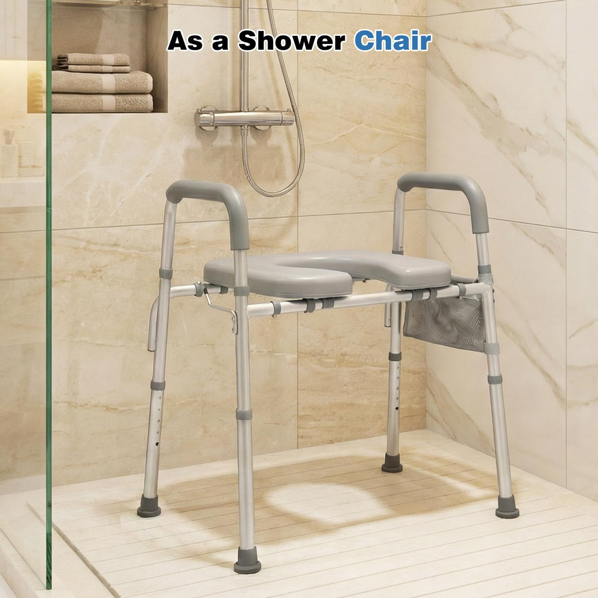 Raised Toilet Seat with Handles, Height & Width Adjustable Elevated Toilet Seat Riser