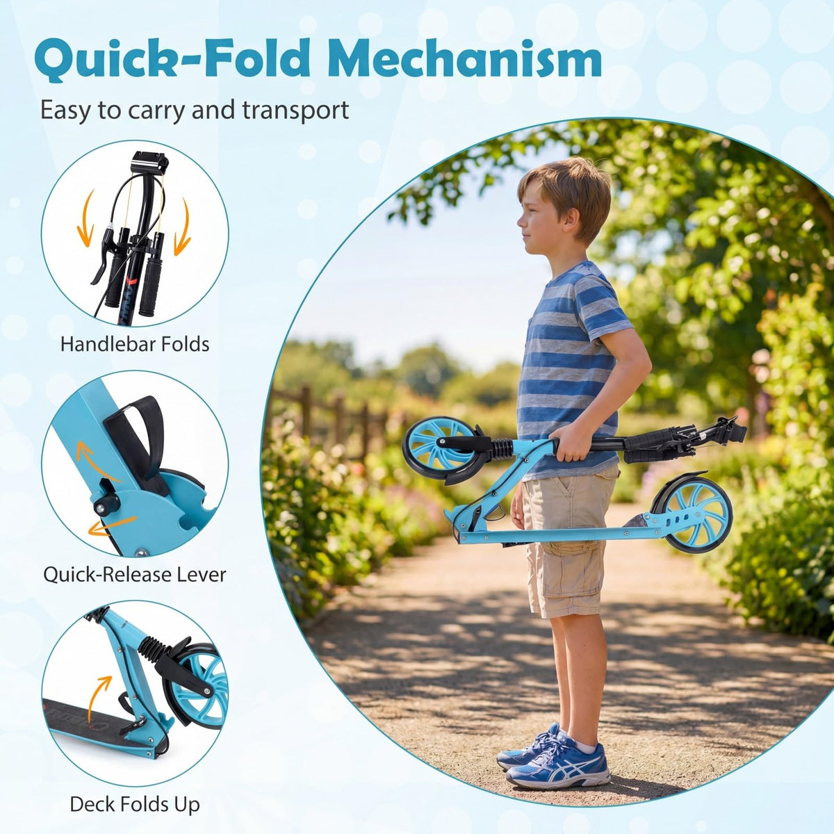Foldable Kick Scooter for Teens Adults with Light-up Wheels