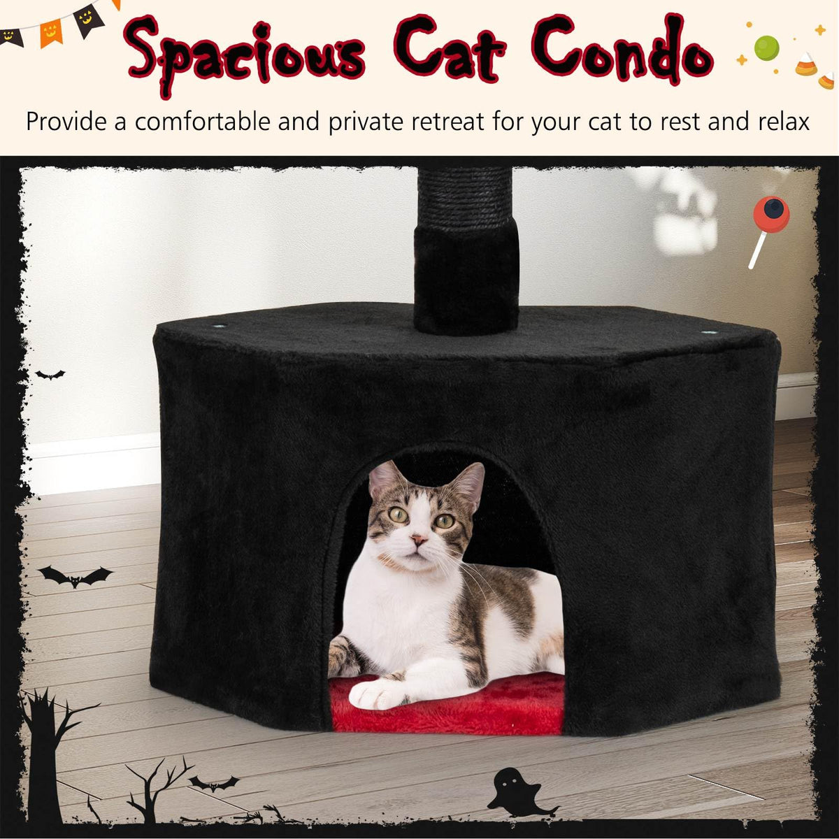 Floor to Ceiling Gothic Cat Tree 245-300 CM Adjustable, 5-Tier Tall Multi-Level Cat Tower