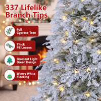180cm Pre-Lit Artificial Christmas Tree with Snow Flocked Branch Tips
