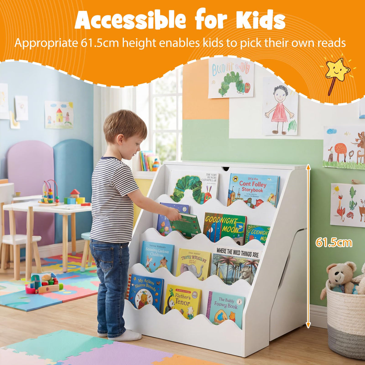 2-In-1 Kids Bookshelf and Toy Storage Organizer with Cart and Bookcase