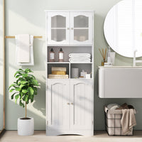 149cm Tall Bathroom Storage Cabinet with Frost Glass Doors and Shelves