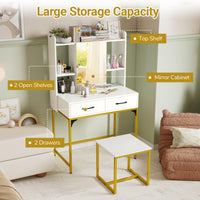 80 CM Wide Vanity Desk with Mirror and Stool Power Outlets