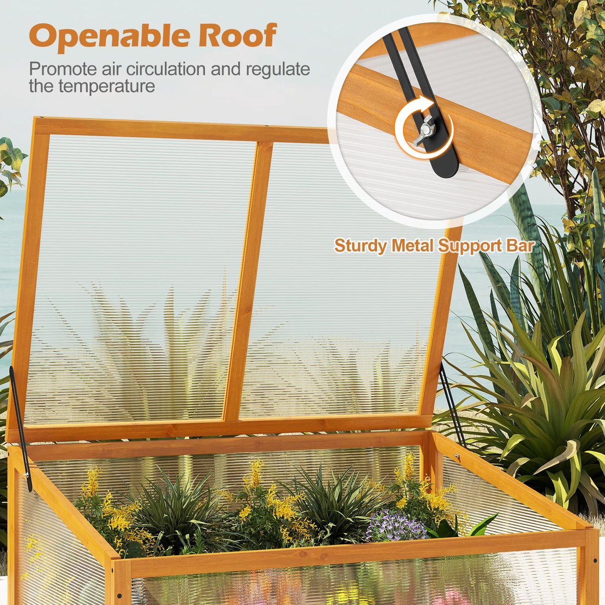 Wood Cold Frame Greenhouse, Portable Raised Planter Bed Protection