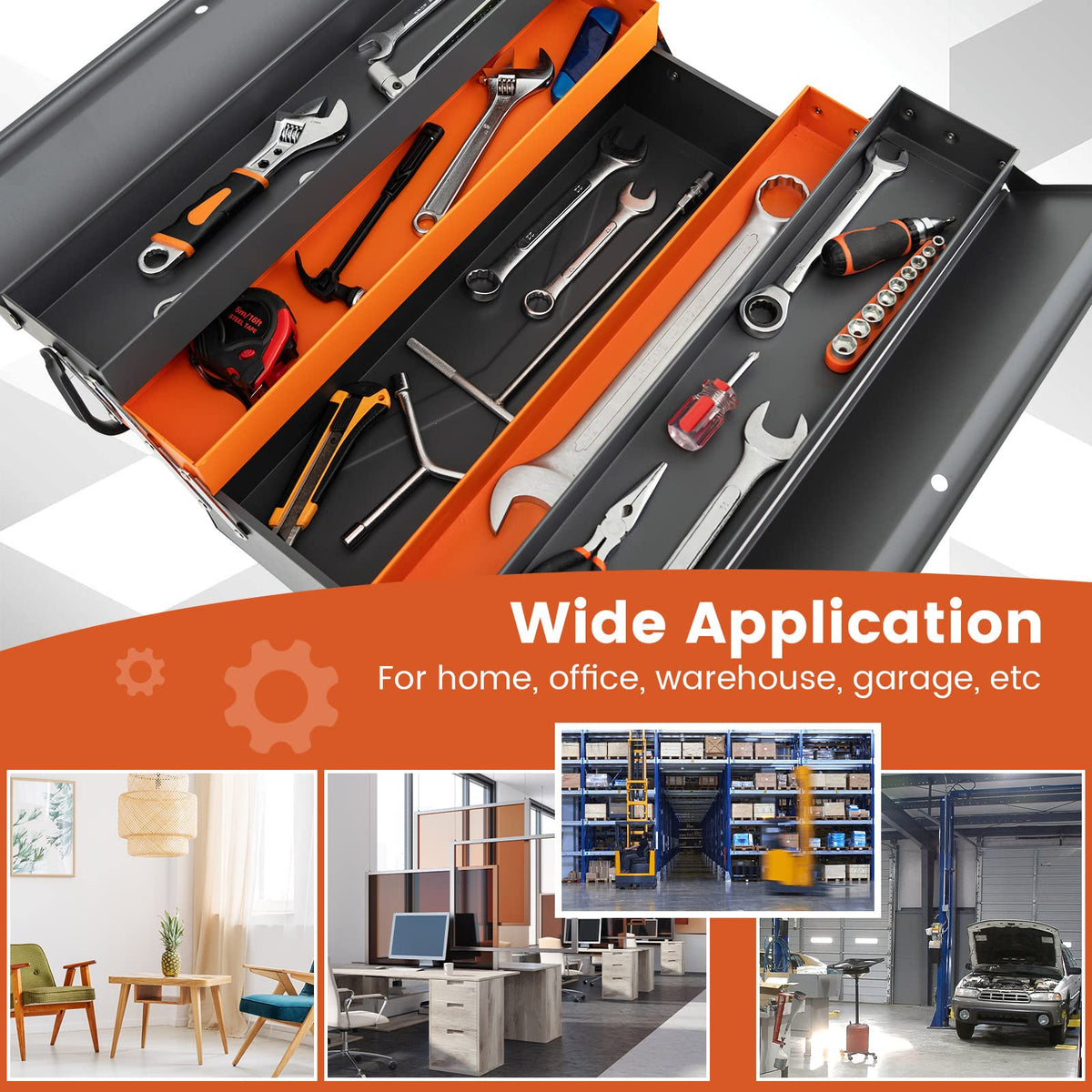 Metal Tool Box 5-Tray Cantilever with 3 Level Fold Out