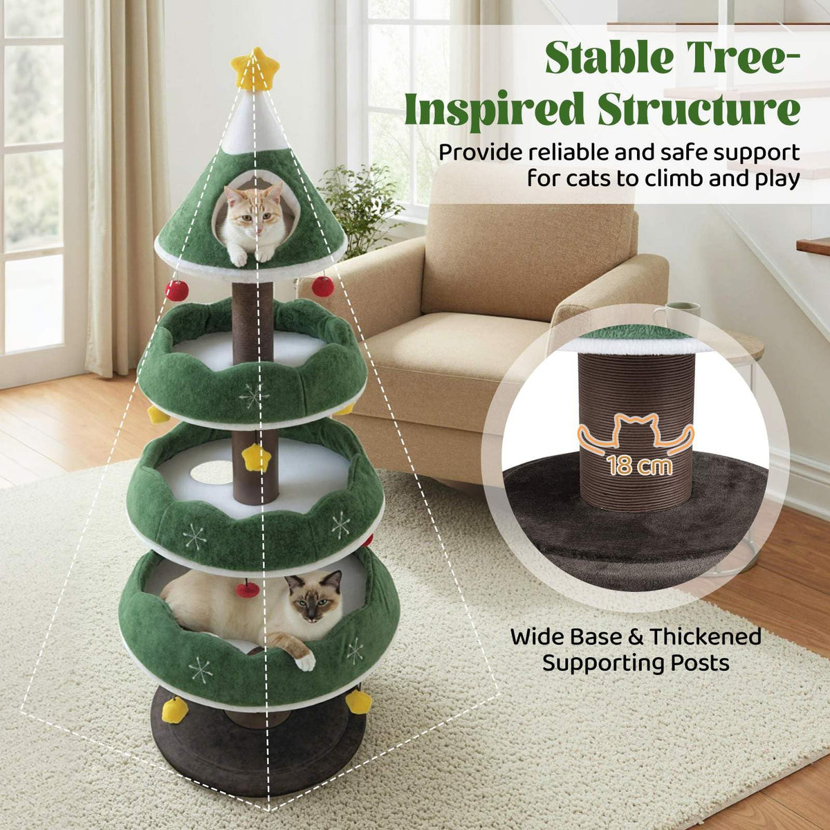 179 CM Tall Christmas Cat Tree, Multi-Level Kitten Tower with 3 Plush Platforms