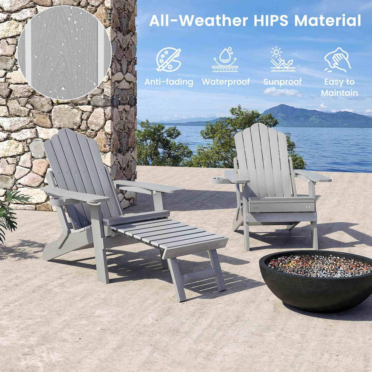All-Weather HIPS 180kg Loaded Lounge Chair with Retractable Footrest