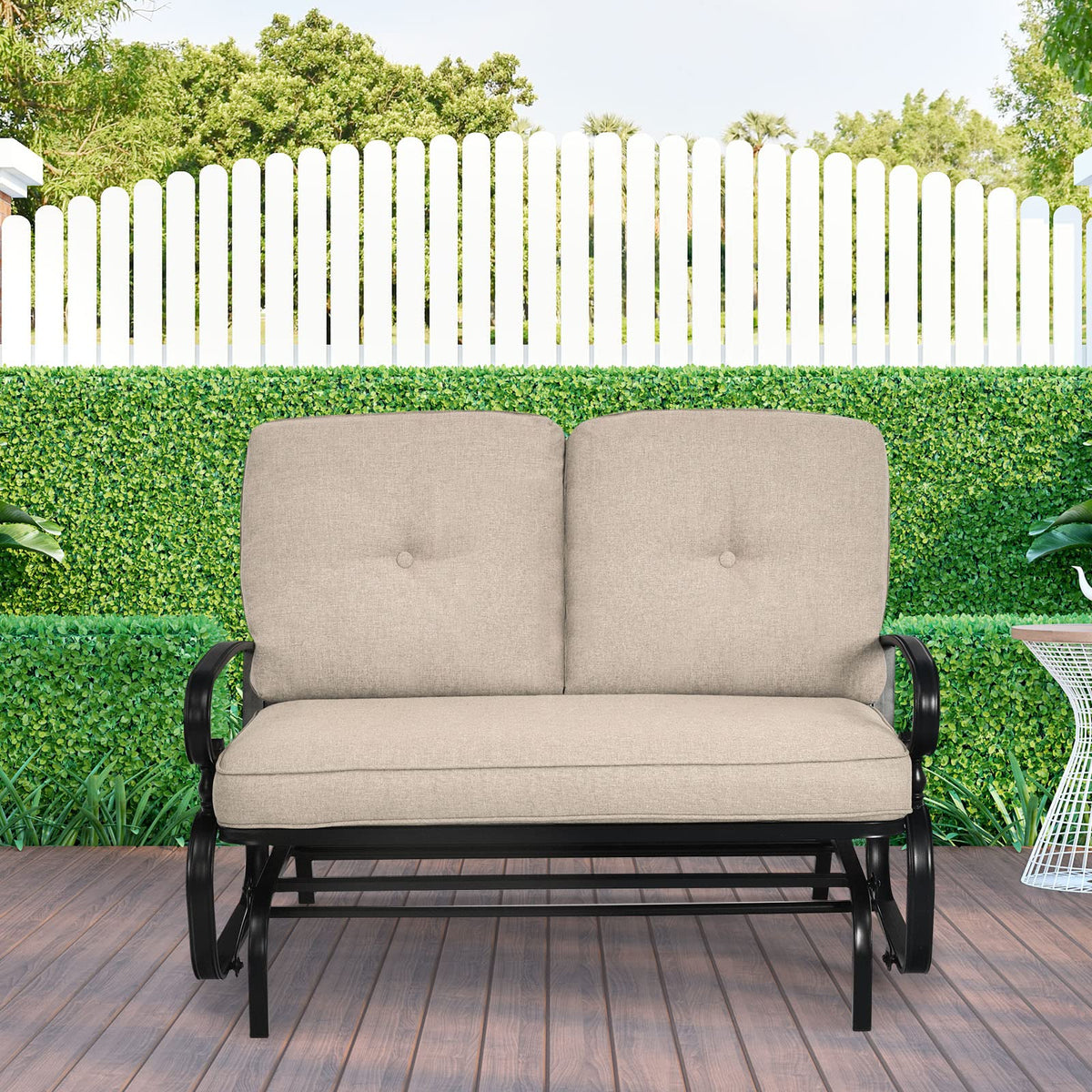 2 Seats Swing Glider Chair with Cushions for Outdoor