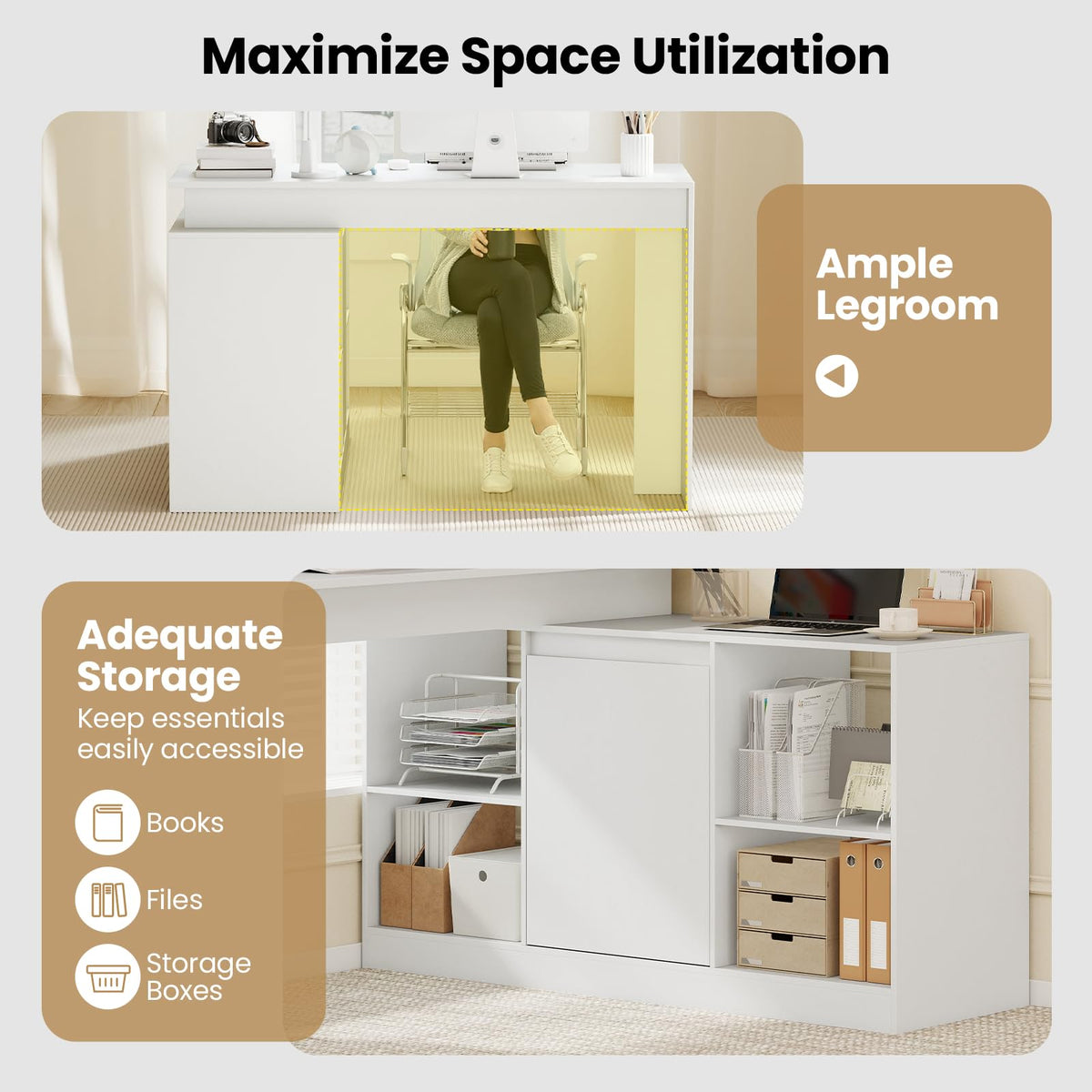 L-shaped Computer Desk Reversible Writing Desk with 4 Storage Compartments