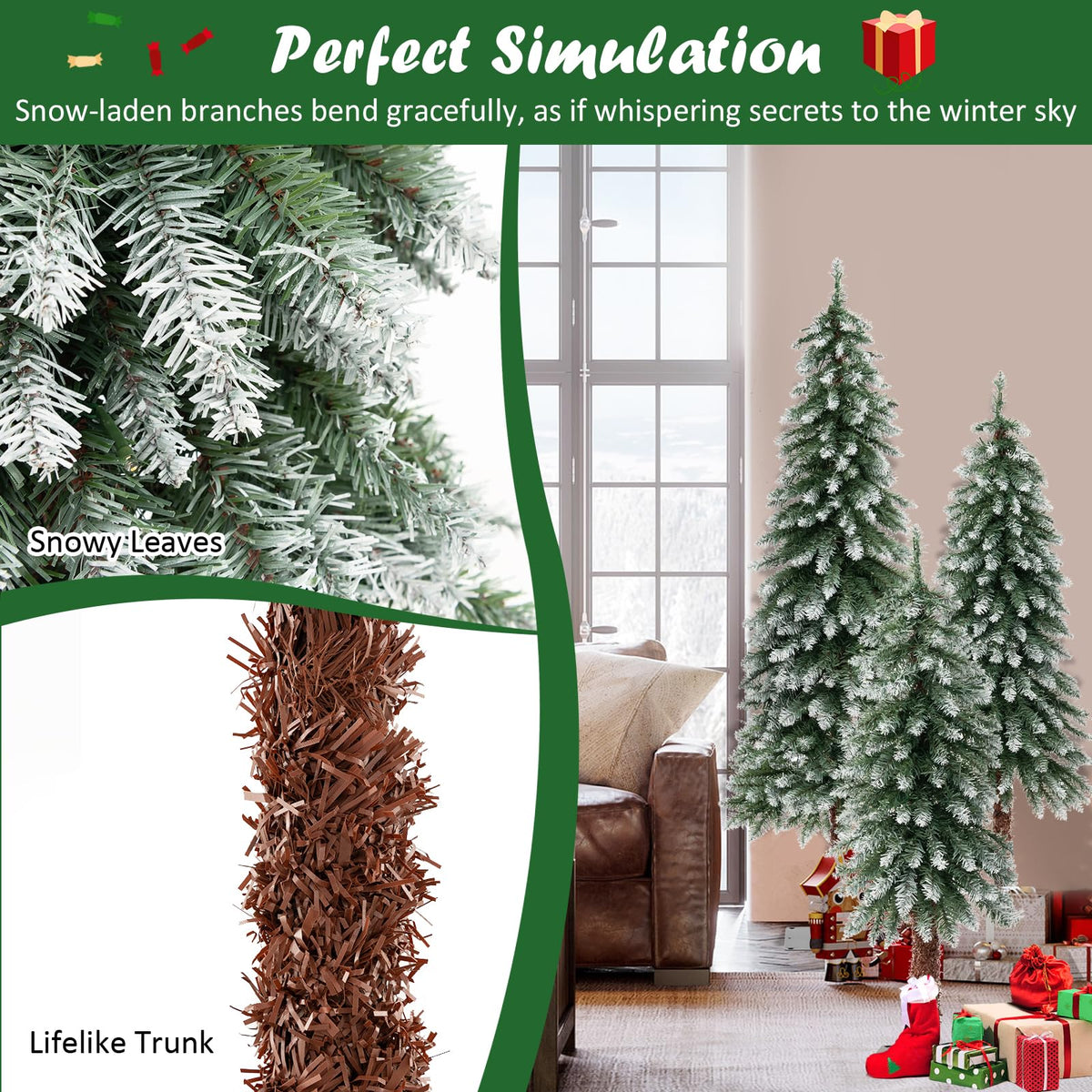 90cm/120cm/150cm Artificial Xmas Tree with PVC Branch Tips & Warm White LED Lights