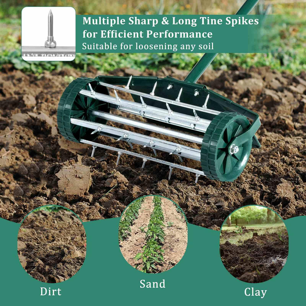 Rolling Push Spike Lawn Aerator Garden Yard Rotary Manual Lawn Aeration