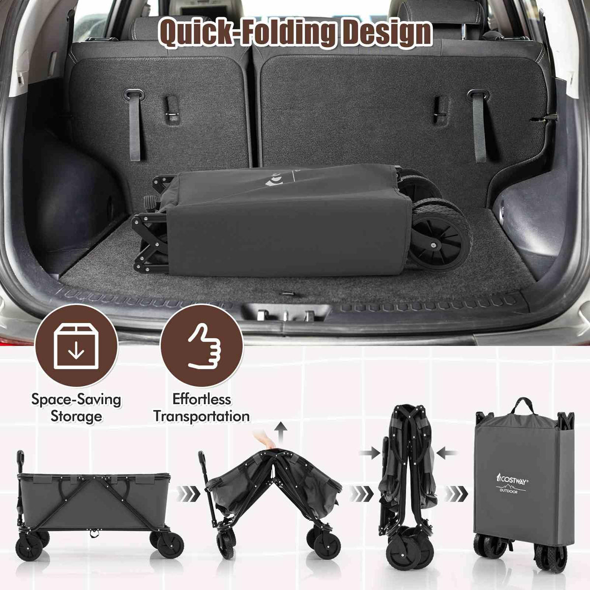 Heavy-Duty Wagon Cart with Adjustable Handlebar and Storage Pocket