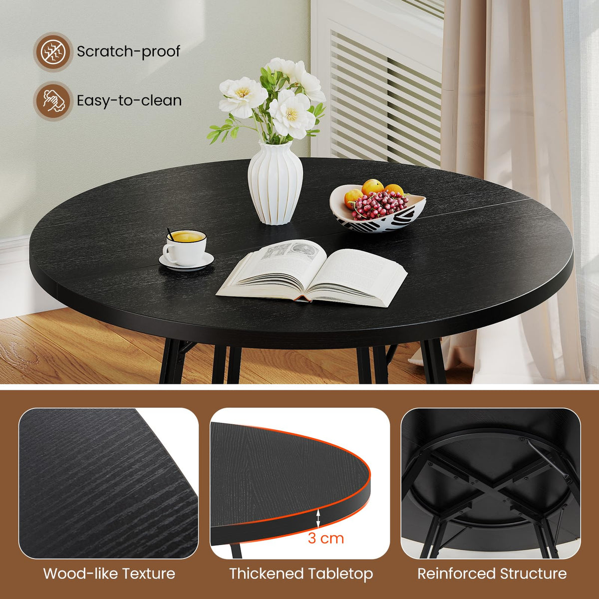 Giantex 118cm Dining Table for 4-6 People, Round Kitchen Table with 8 Metal Supporting Legs