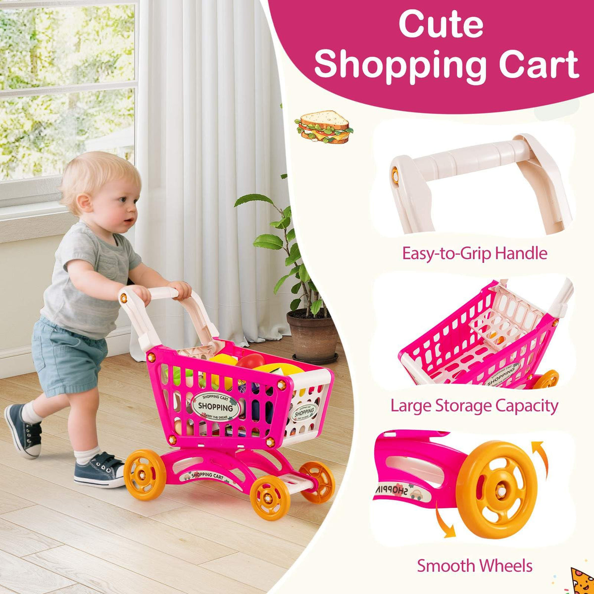 76PCS Supermarket Playset, Kids Pretend Play Grocery Store Set with Shopping Cart