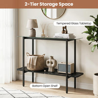 100cm Console Table with Storage Shelf and Tempered Glass Top for Hallway